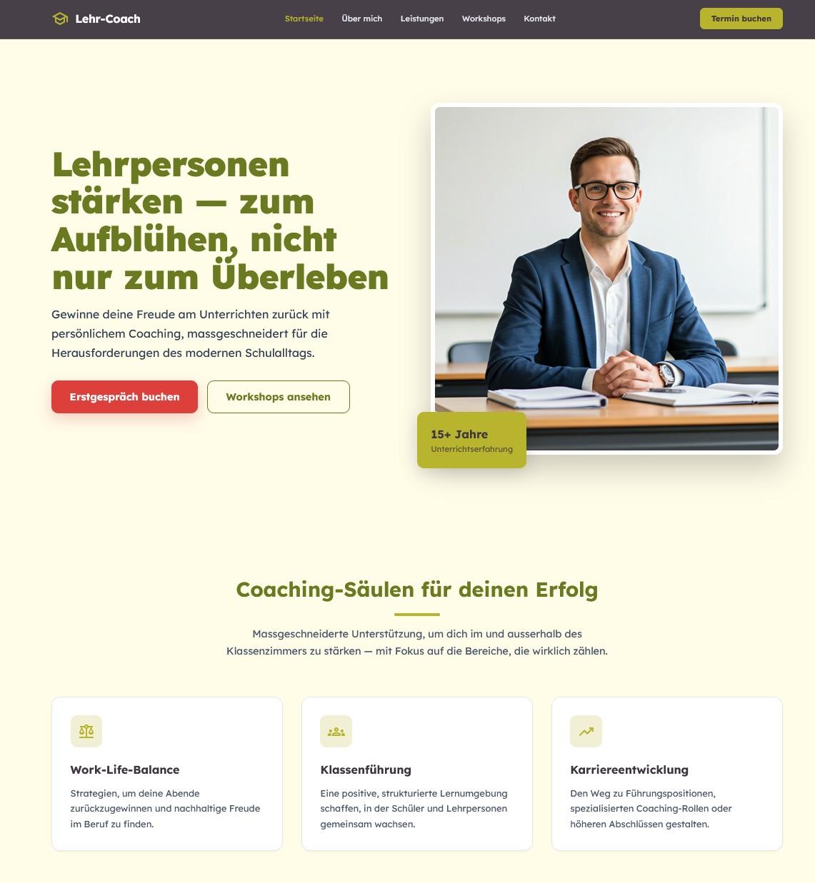 Vorschau Coaching-Webseite – Lehr-Coach Startseite