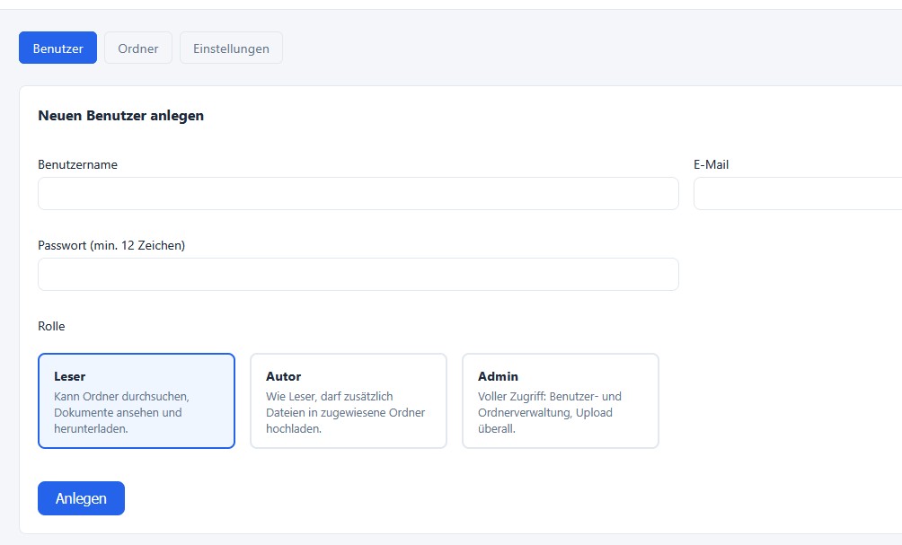 GeComm DMS Benutzerverwaltung – neues Mitglied anlegen