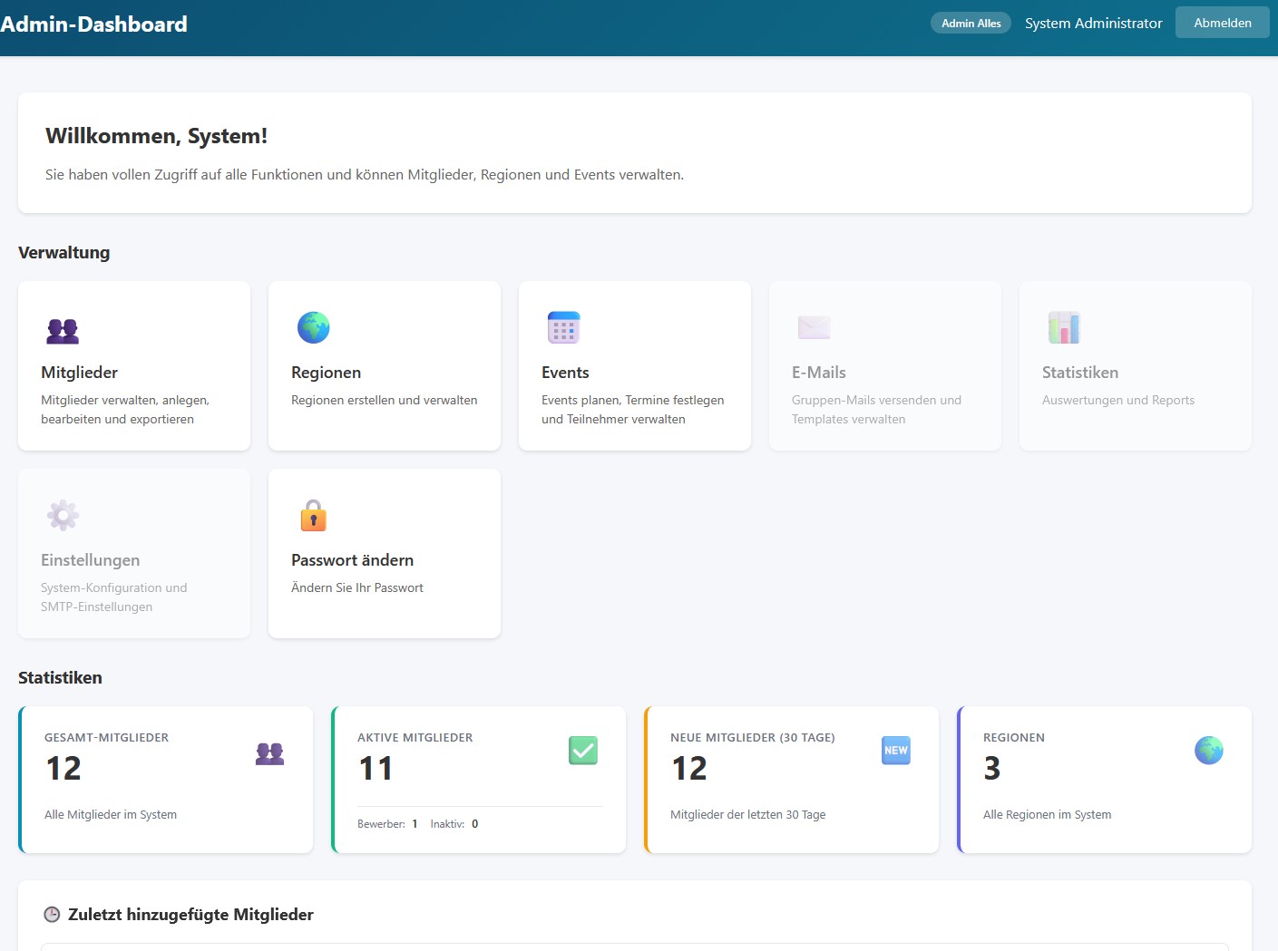 Mitgliederverwaltungs-Software für Vereine mit Statistiken und Terminverwaltung, entwickelt von GeComm-IT