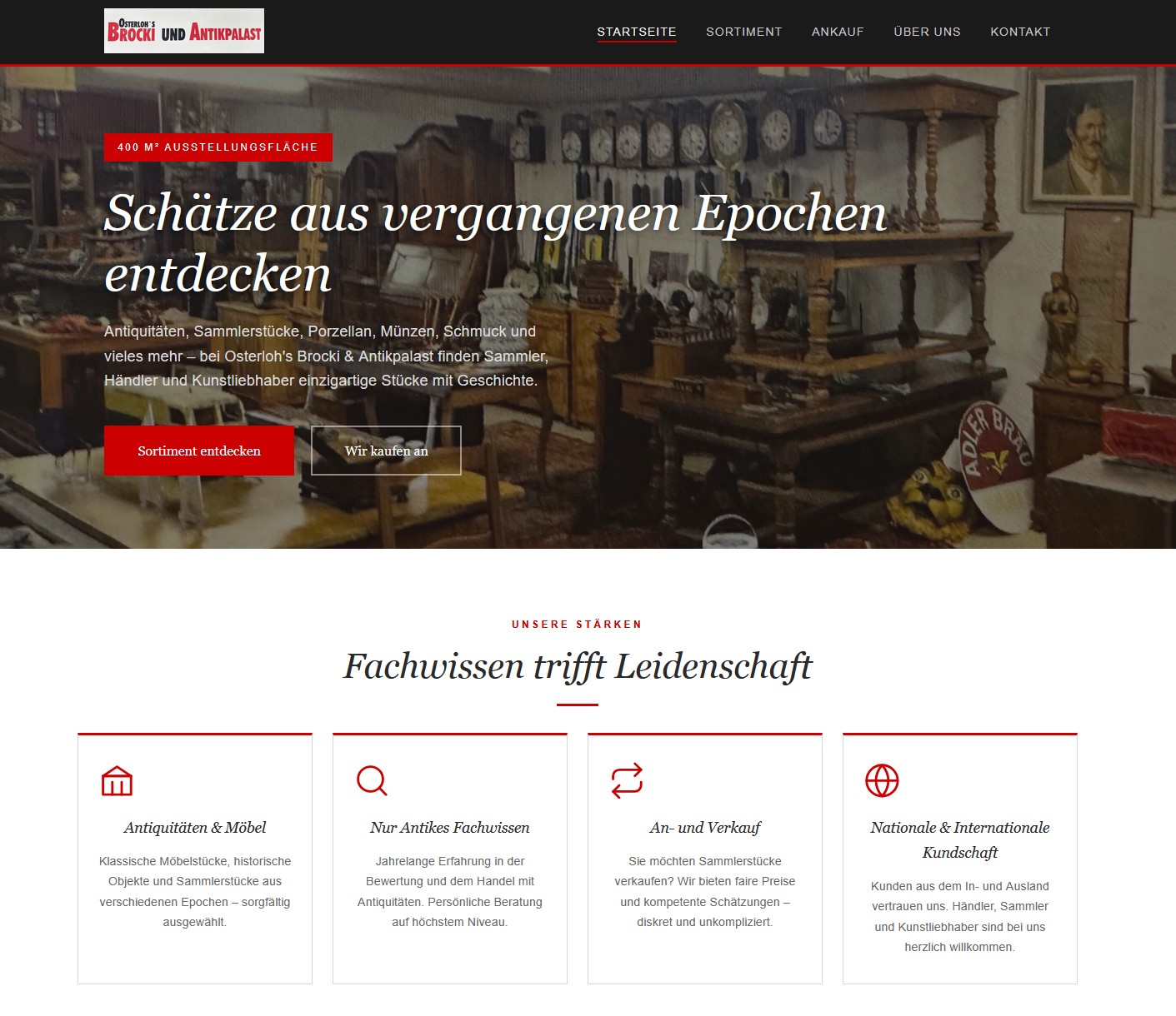 Osterloh's Brocki & Antikpalast – Webseite für ein Antiquitätengeschäft mit 400 m² Ausstellungsfläche, realisiert von GeComm-IT