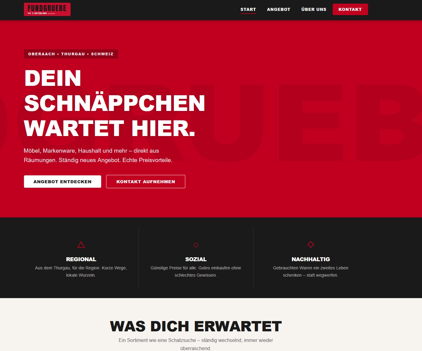osterlohs-fundgruebe.ch – Webseite für die Fundgrube von Osterlohs, Secondhand und Räumungsware aus Oberaach TG, realisiert von GeComm-IT
