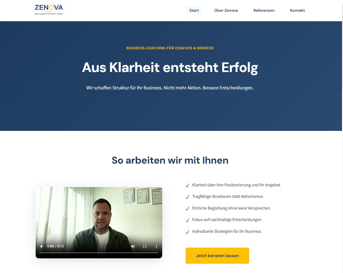 patricezenova.ch – Portfolio-Webseite für Coach mit Videointegration, realisiert von GeComm-IT